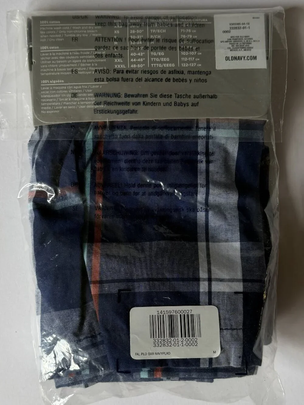 OLD NAVY Bundle 6-Piece Men's M Boxers 100% COTTON Woven Blue & Grey Plaids NEW